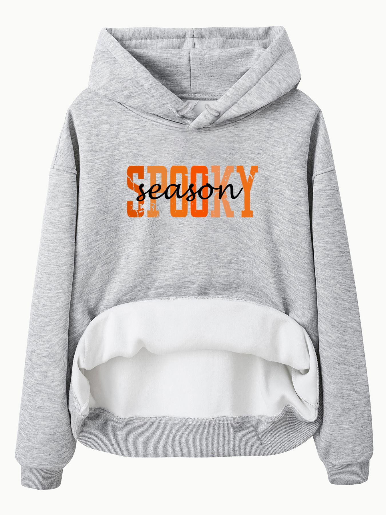 Hooded long sleeved fleece sweatshirt top with SPOOKY print - Image 9