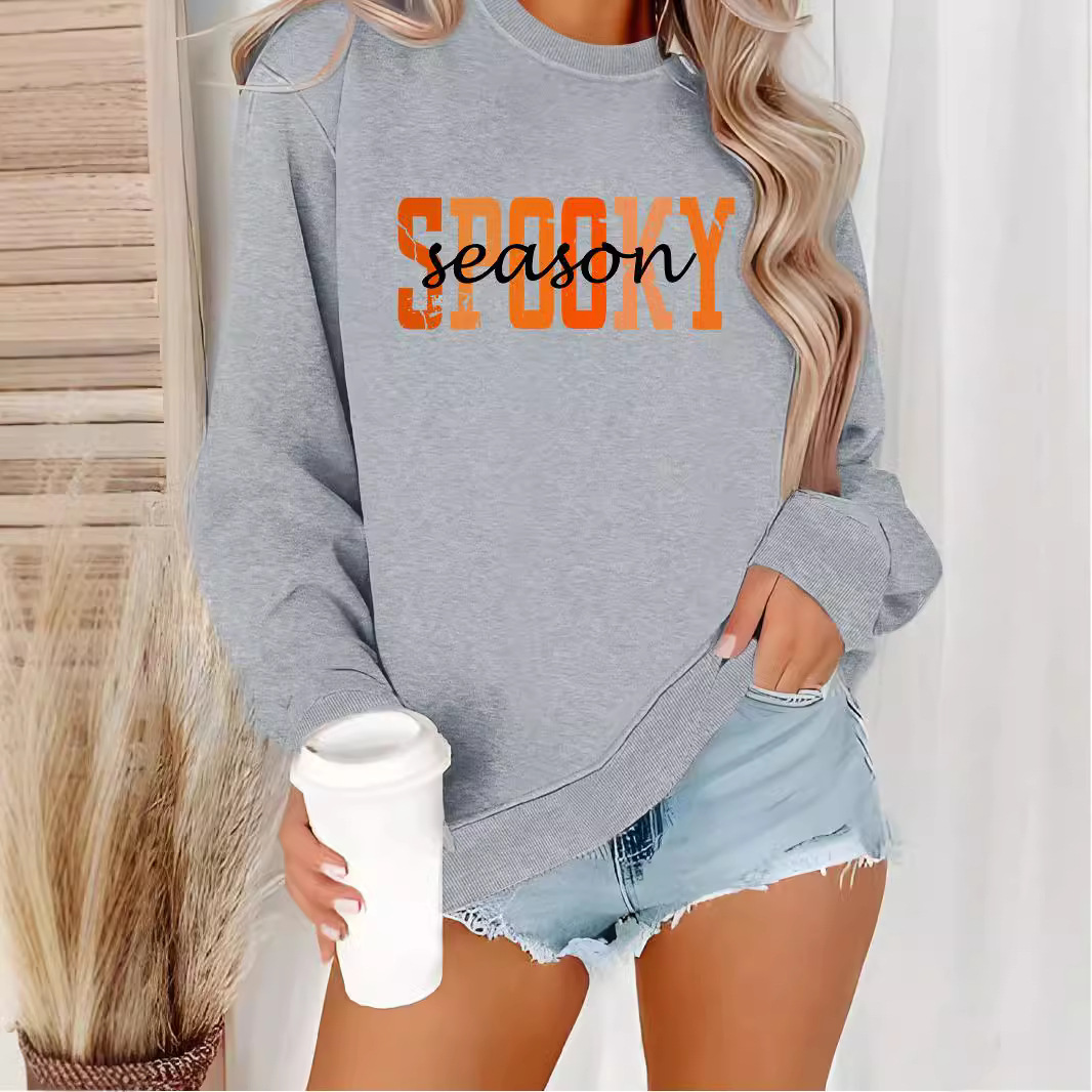 Long sleeved round neck SPOOKY printed pullover sweatshirt sweatshirt - Image 2