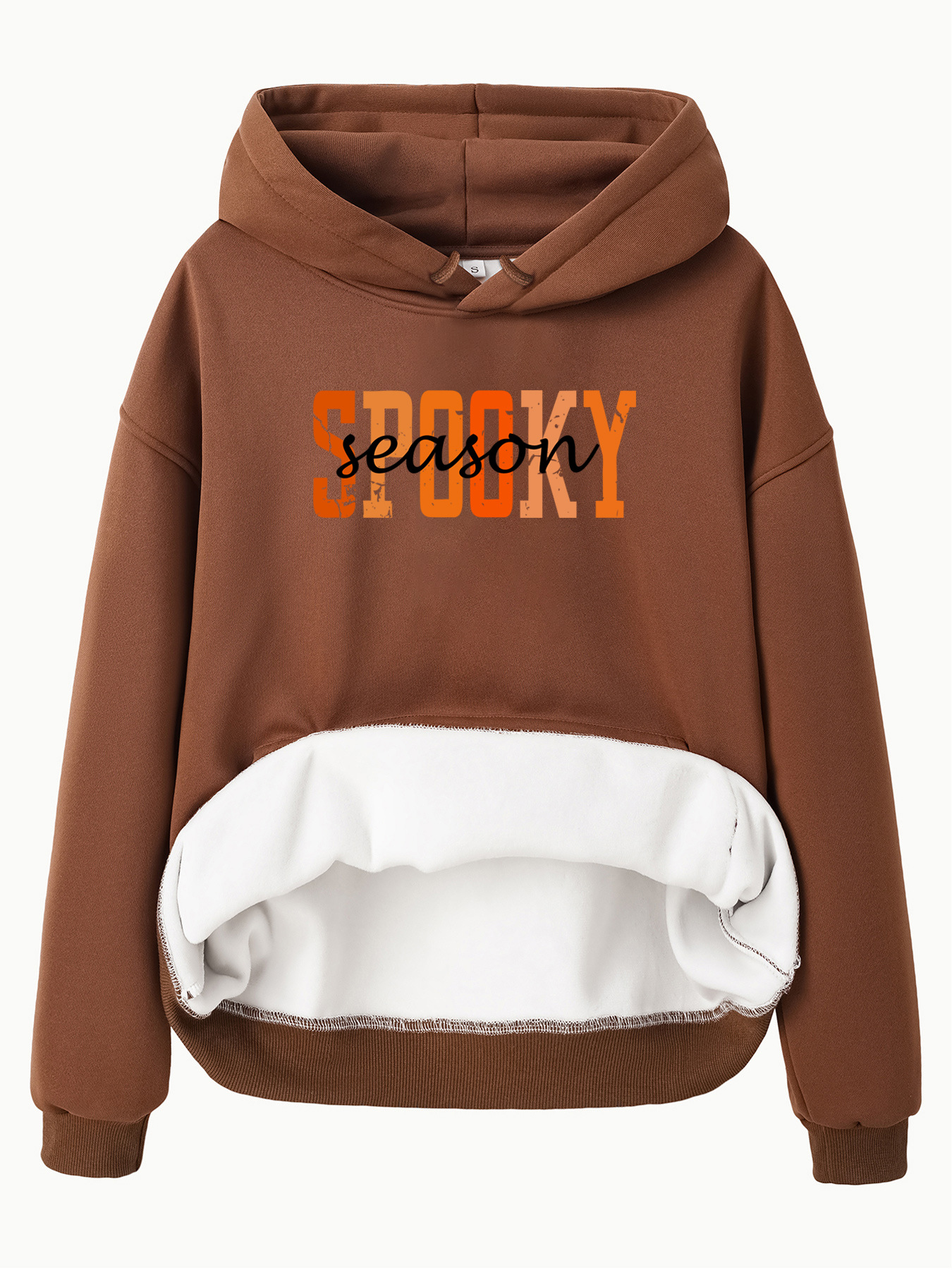 Hooded long sleeved fleece sweatshirt top with SPOOKY print - Image 10
