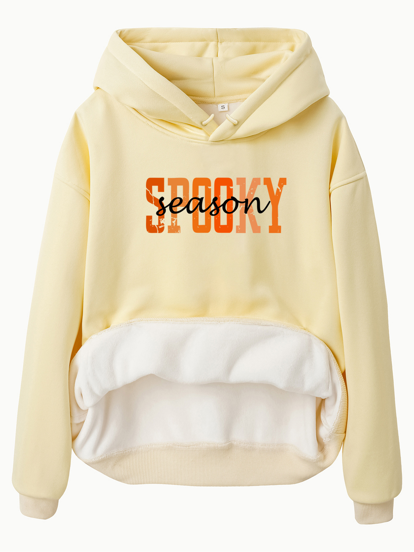 Hooded long sleeved fleece sweatshirt top with SPOOKY print - Image 12