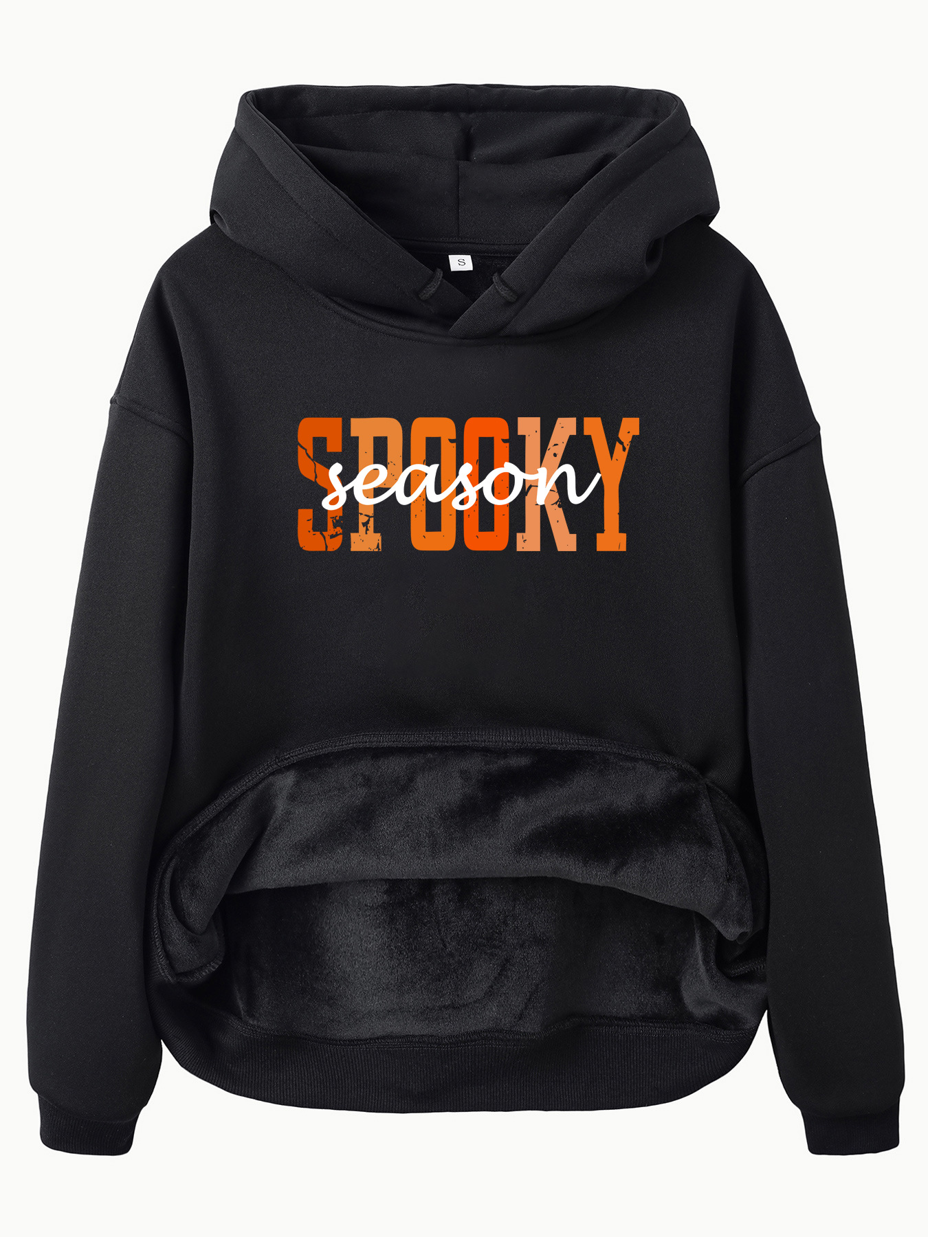 Hooded long sleeved fleece sweatshirt top with SPOOKY print - Image 8