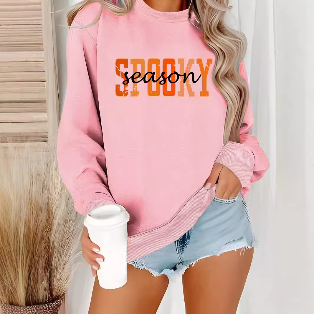 Long sleeved round neck SPOOKY printed pullover sweatshirt sweatshirt - Image 4