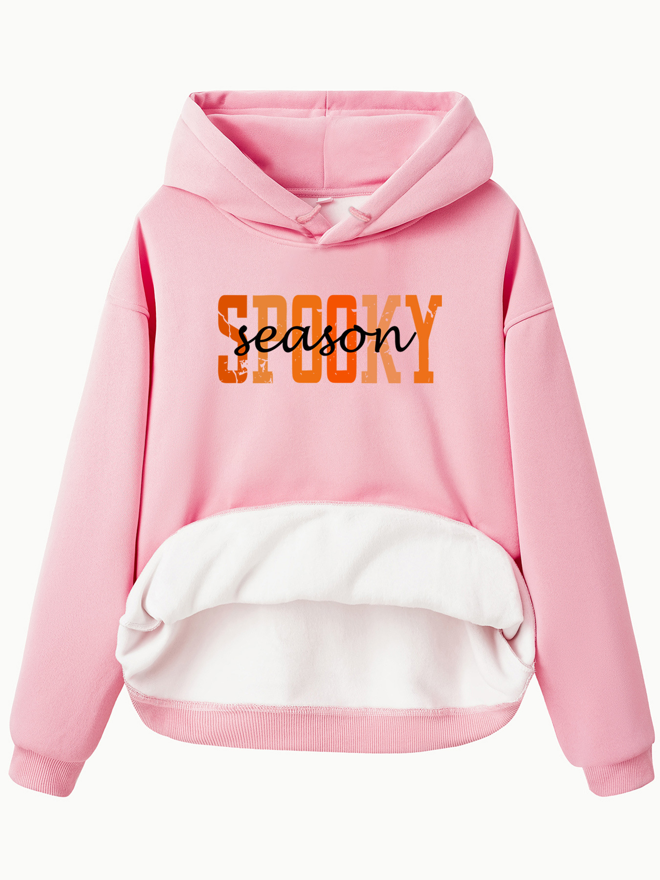 Hooded long sleeved fleece sweatshirt top with SPOOKY print - Image 7