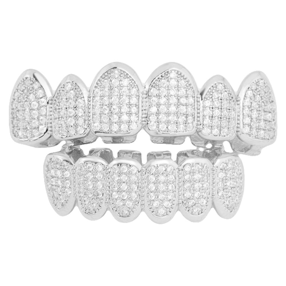 Hip hop braces with copper zircon micro inlaid with real gold Halloween teeth decoration exaggerated hiphopgrills - Image 5