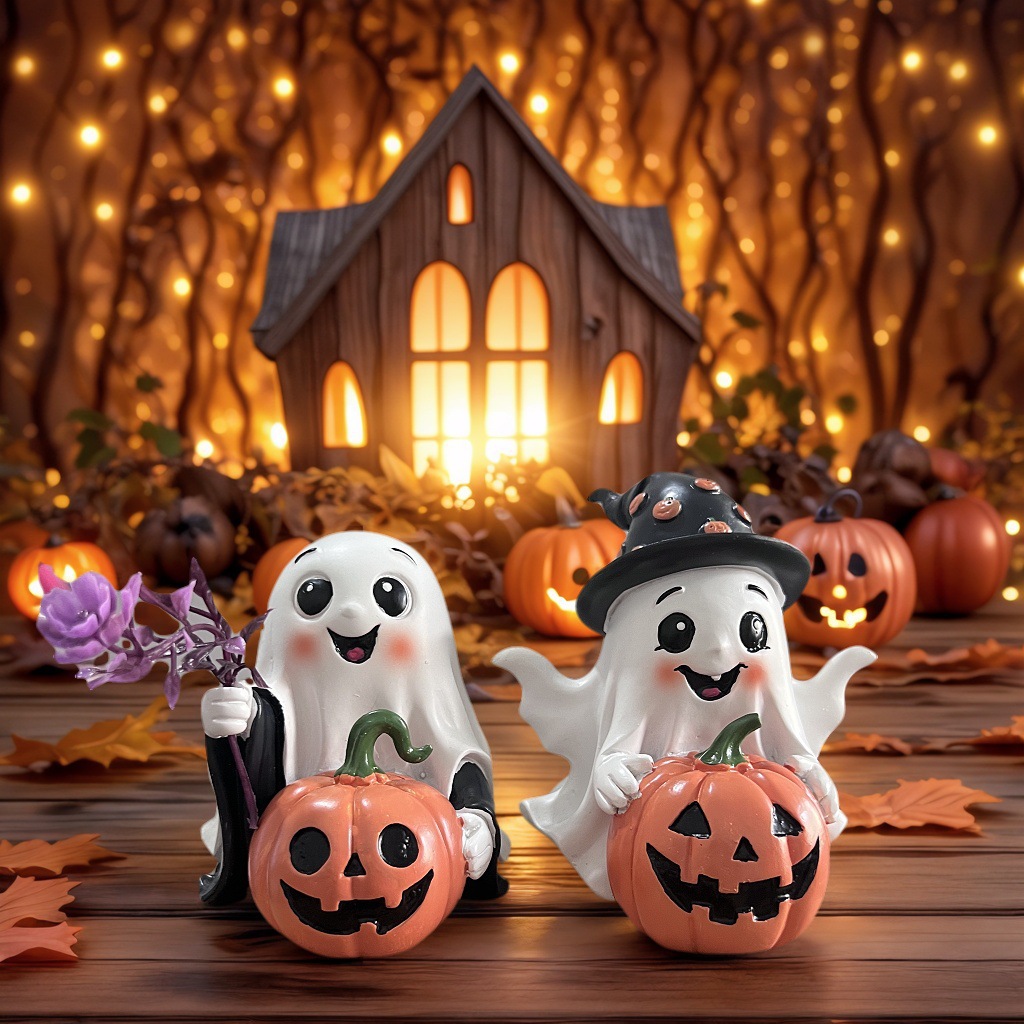 Halloween Ghost Pumpkin Resin Decoration Creative Design Halloween Desk Ornament - Image 2