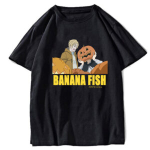 Banana Fish Halloween Printed Black Short Sleeve T-Shirt