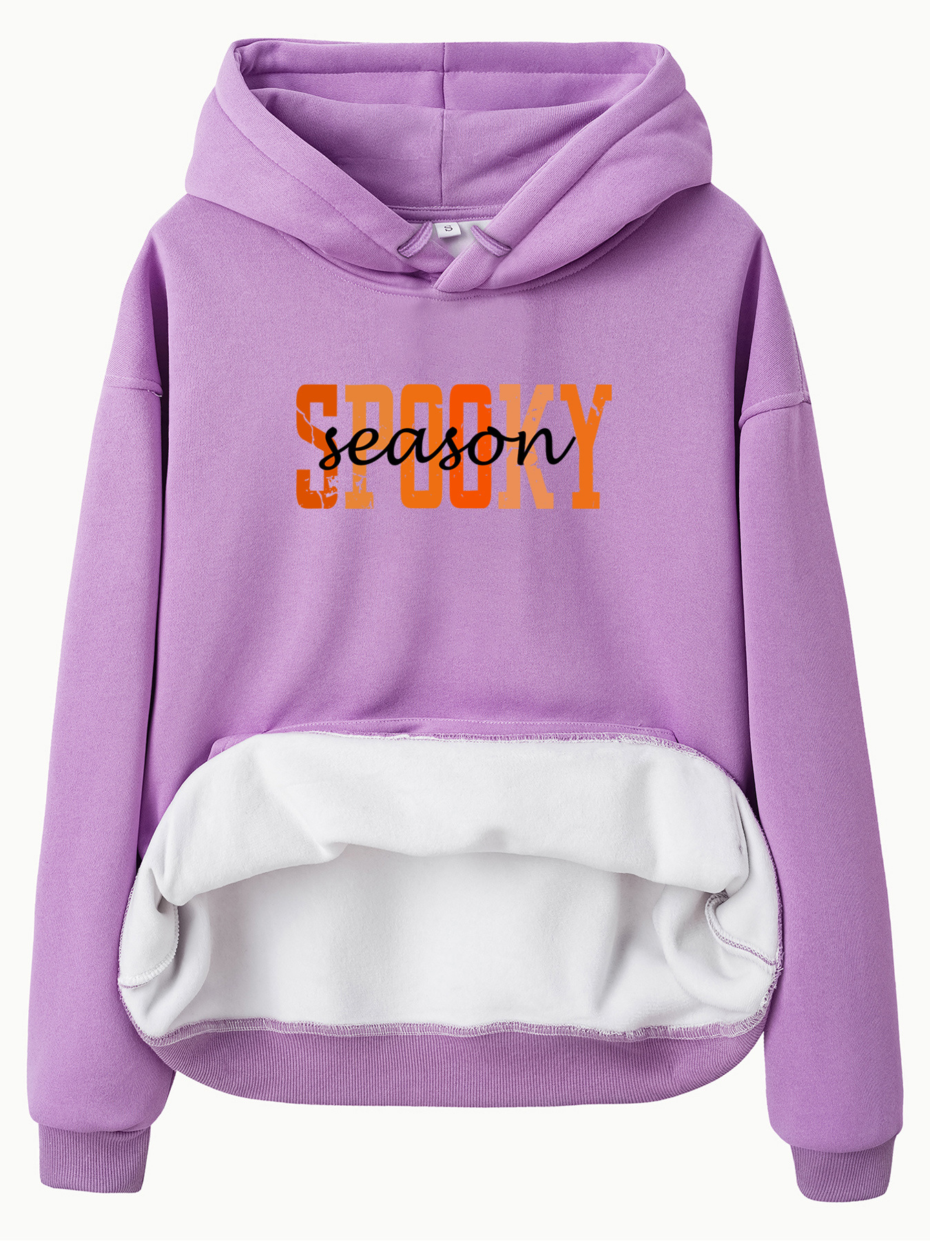 Hooded long sleeved fleece sweatshirt top with SPOOKY print - Image 13