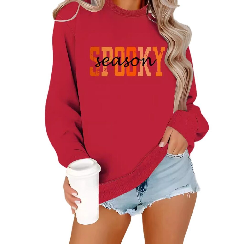 Long sleeved round neck SPOOKY printed pullover sweatshirt sweatshirt