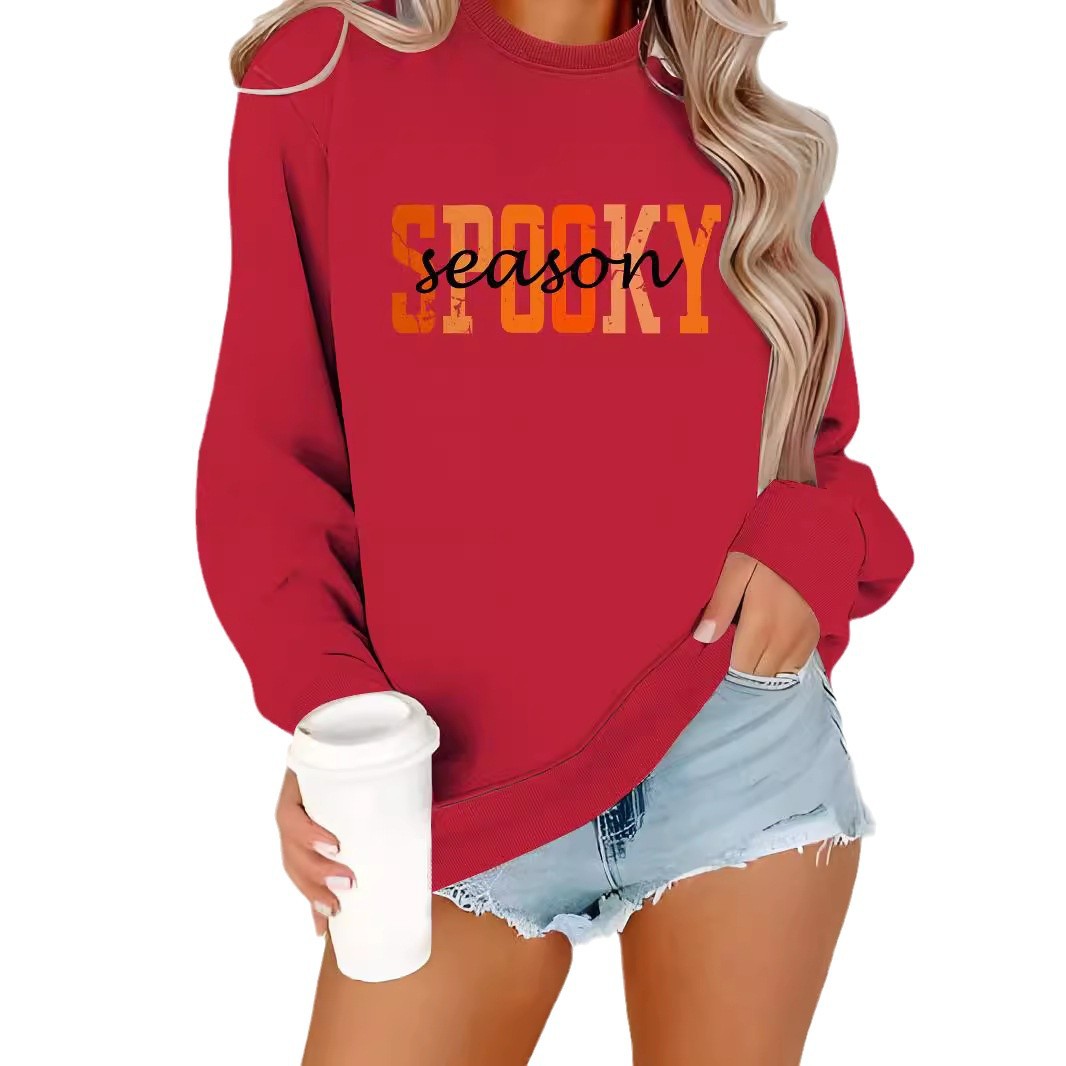Long sleeved round neck SPOOKY printed pullover sweatshirt sweatshirt