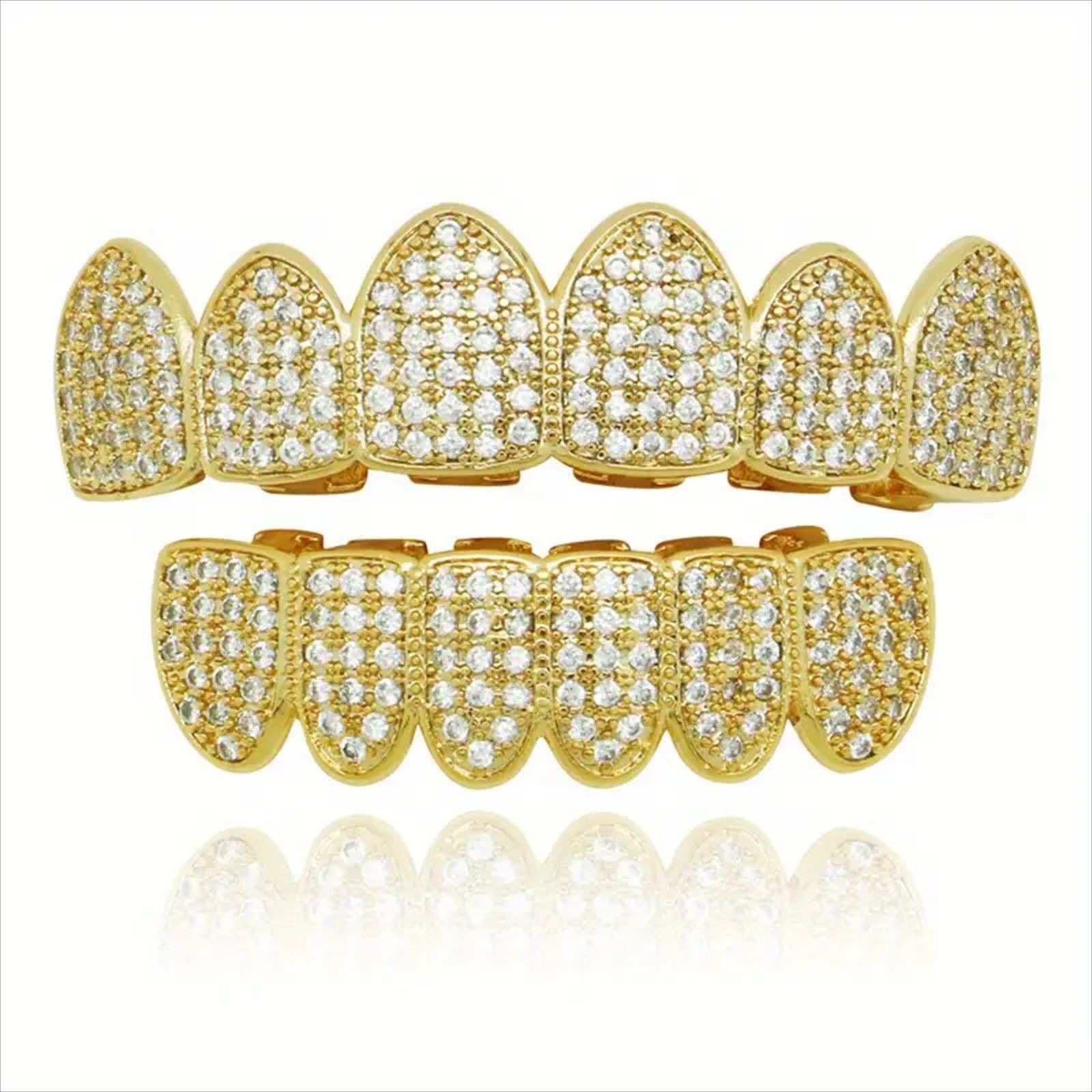 Hip hop braces with copper zircon micro inlaid with real gold Halloween teeth decoration exaggerated hiphopgrills - Image 3