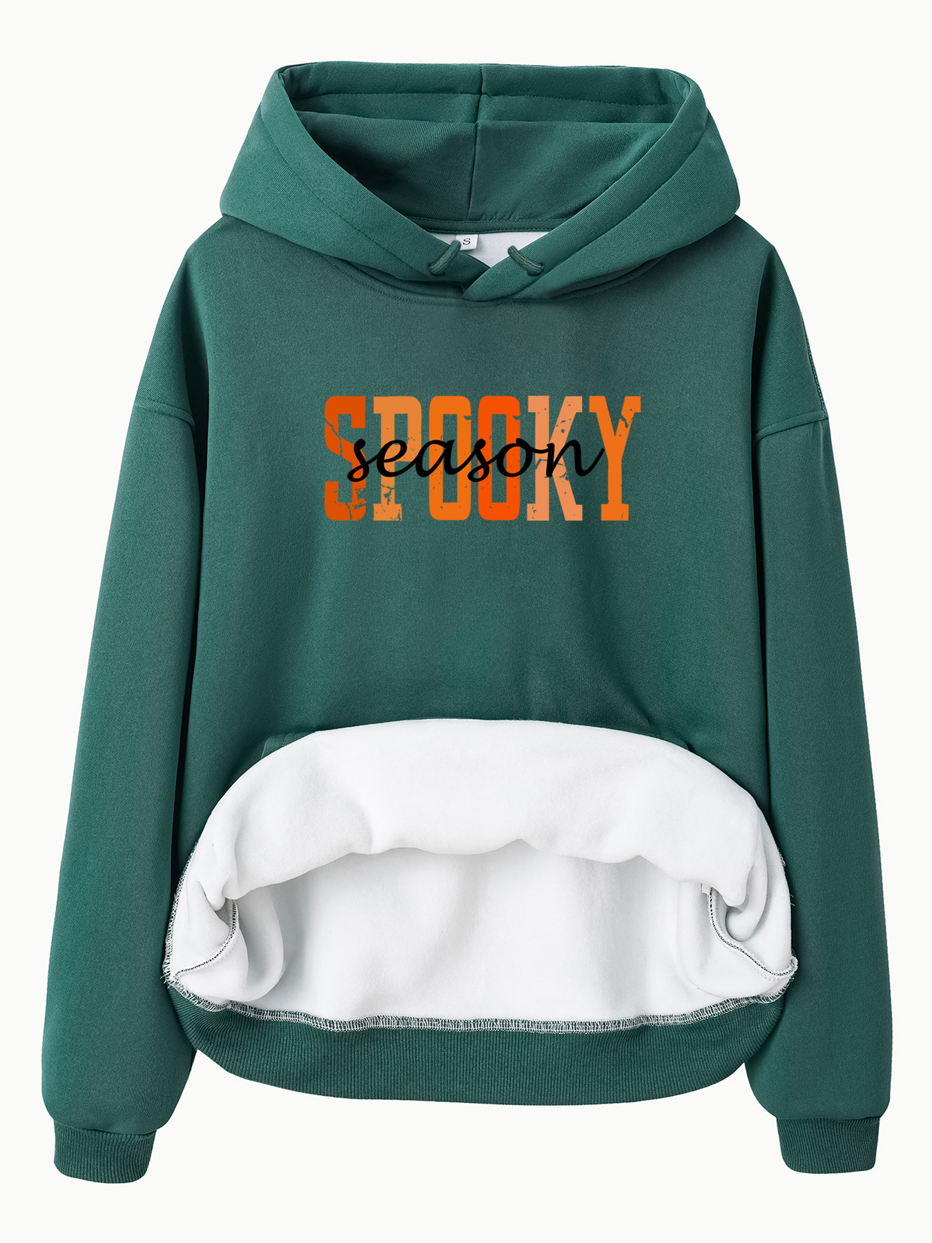 Hooded long sleeved fleece sweatshirt top with SPOOKY print - Image 11