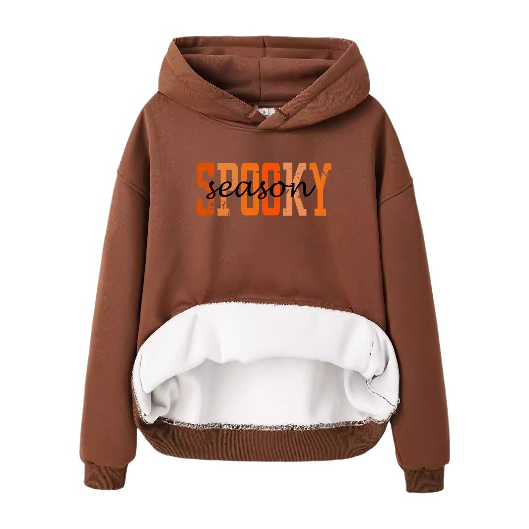 Hooded long sleeved fleece sweatshirt top with SPOOKY print - Image 5